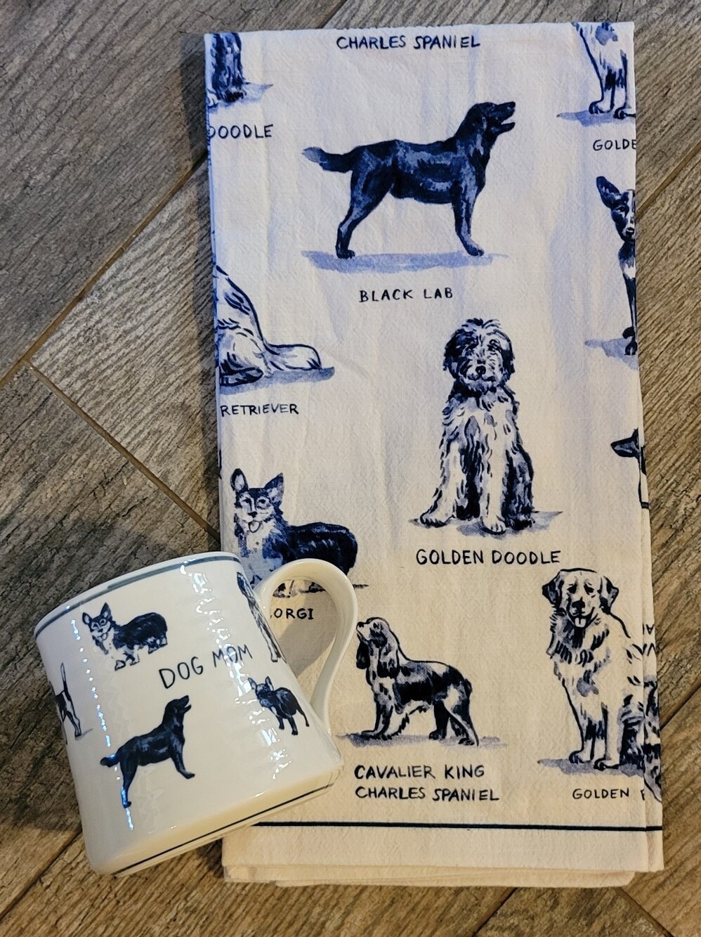 Molly Hatch for Anthropologie "DOG MOM" Mug & Dish Towel Set Glazed Stoneware